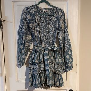 Floral Long Sleeve Dress in Blue and White